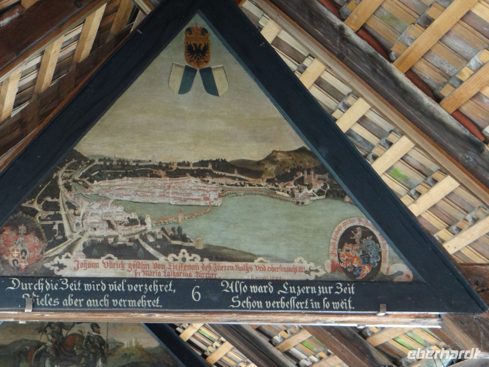 Luzern, Kapellbrücke, auf diesem alten Stadtbild ist die Kapellbrücke gut zu erkennen.