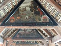 Luzern, der Totentanz auf der Spreuerbrücke verschont auch den Fischer nicht, der mit einem Netz gefangen wird.