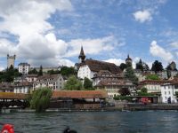 Luzern, die Spreuerbrücke und im Hintergrund die Wehrmauer mit sieben Türmen