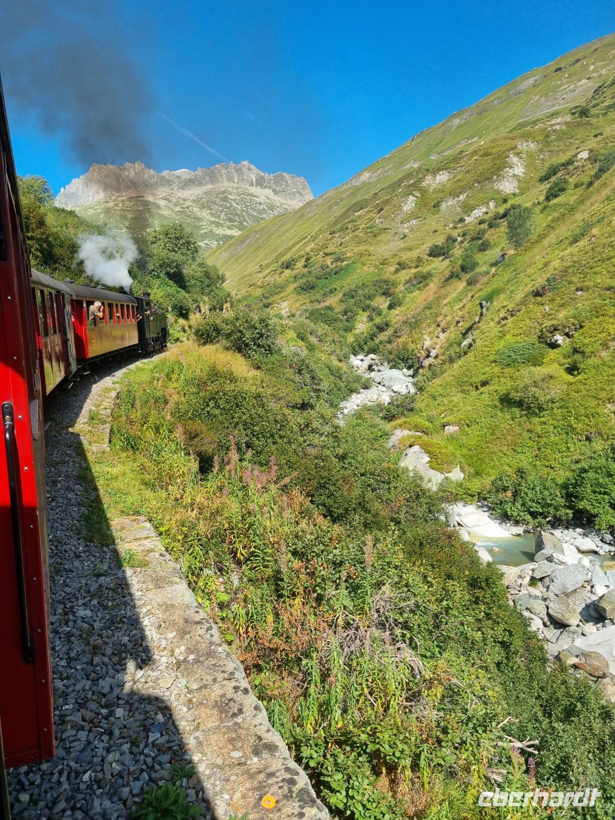 Fahrt mit der Furka-Dampfbahn von Realp nach Oberwald...