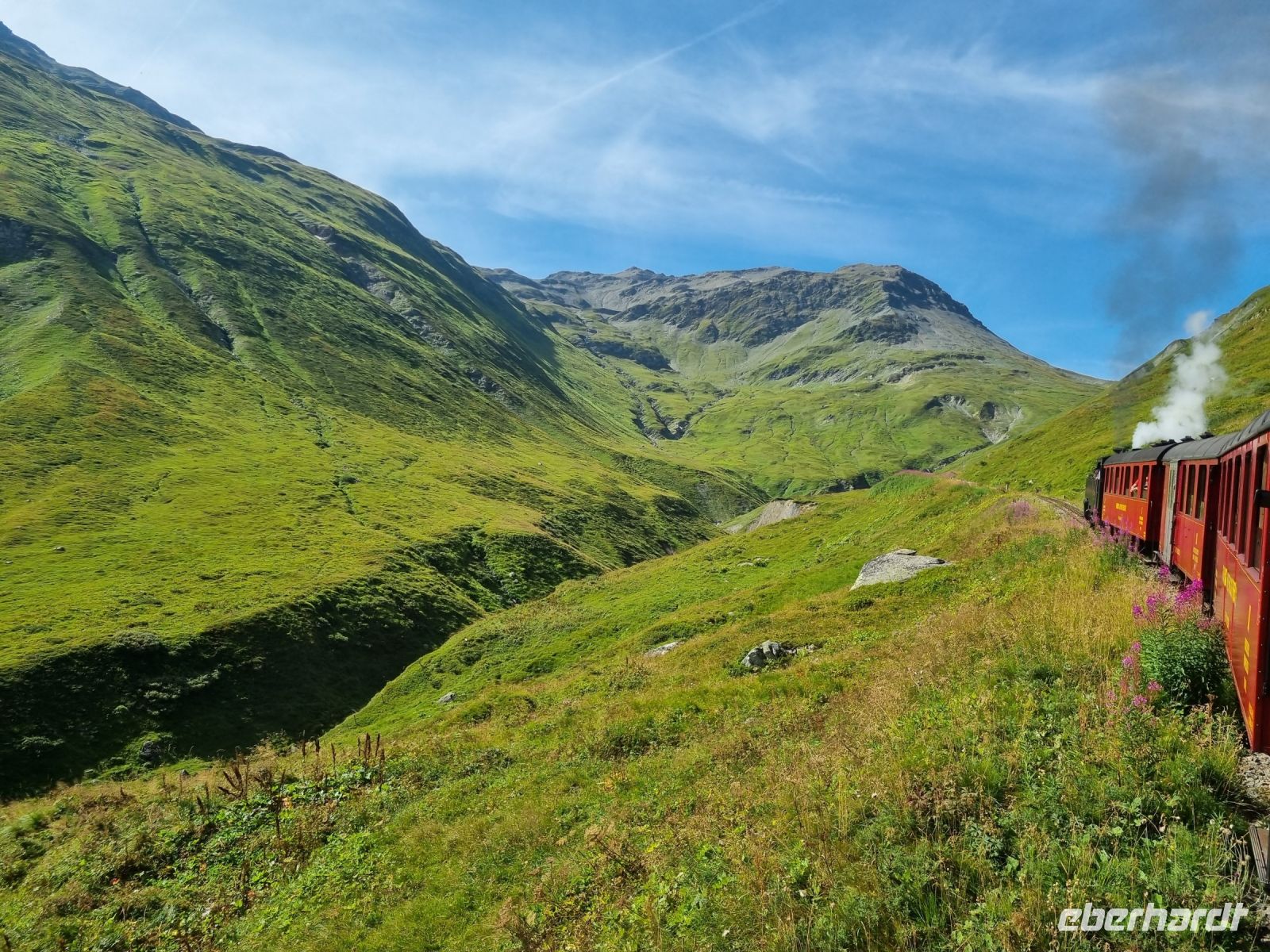 Fahrt mit der Furka-Dampfbahn von Realp nach Oberwald...