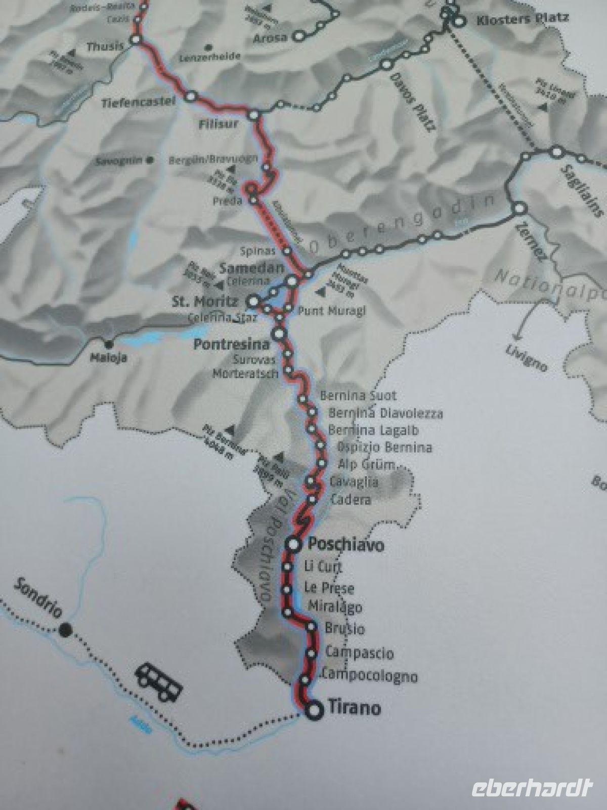 Die Stationen des Bernina Express