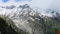 322 Fahrt über die Grimselpass-Straße - Blick zur Furkapass-Straße und zum Rhône-Gletscher