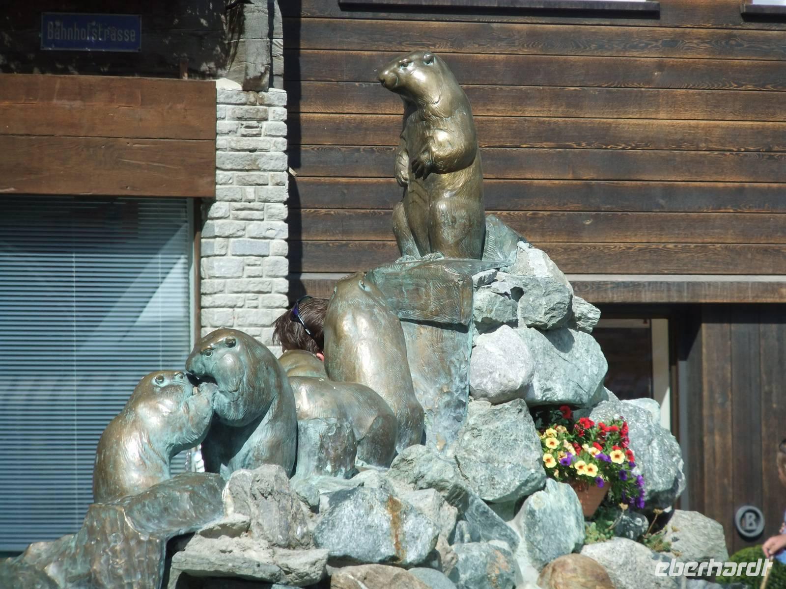 Der Murmeltierbrunnen in Zermatt