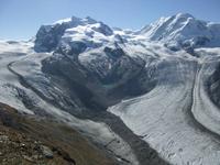 Blick vom Gornergrat auf Gorner- und Grenzgletscher