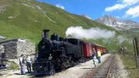 Furka-Dampfbahn, Fahrt von Realp nach Oberwald, Pause am Scheiteltunnel