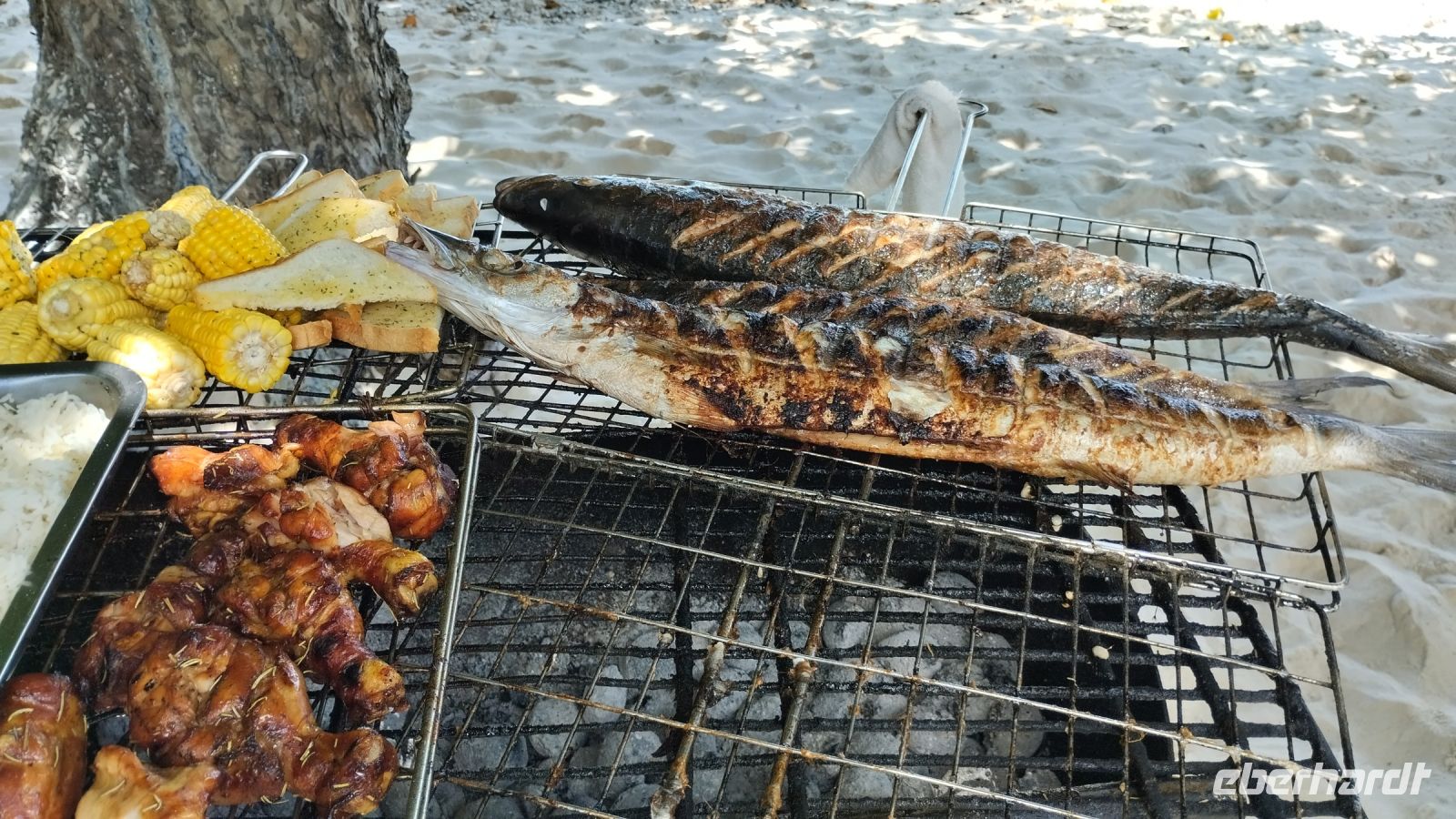 Unser Mittagessen vom Grill auf der Insel Große Schwester