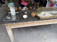 Verkostung Kokosnussstücke und Kokosnusswasser, La Gigue