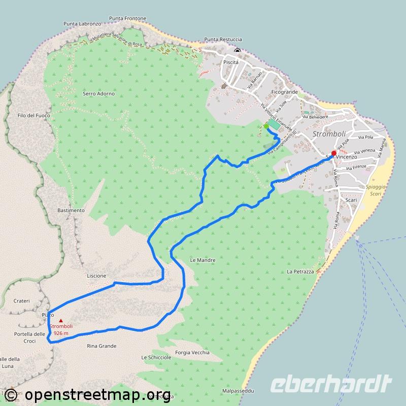 Wanderroute Aufstieg Stromboli, © openstreetmap.org