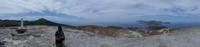 Gipfel des Gran Cratere, Vulcano - Blick über alle Äolische Inseln (von Links) Alicudi, Filicudi, Salina, Lipari, Panarea und Stromboli un natürlich Vulcano