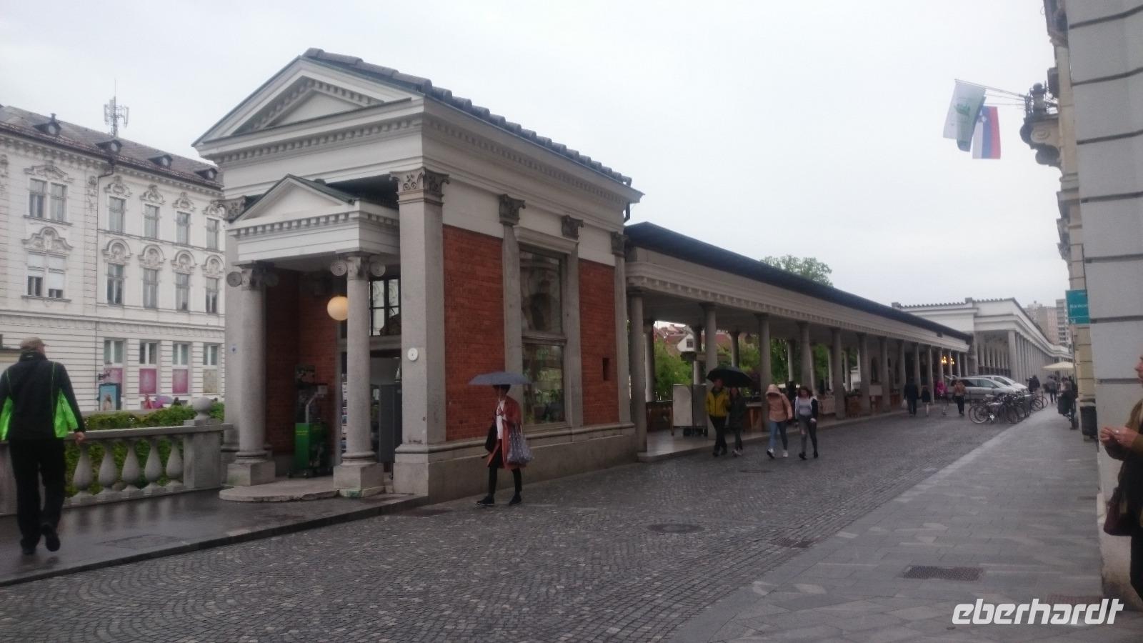 Ljubljana - Marktplatz - ein von vielen Bauwerken des Architekten Plecnik