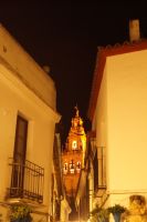 Der Glockenturm der Kathedrale aus der Blumengasse fotografiert