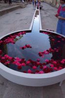 Kunstinstallation mit frischen Nelken im Hof der Mezquita Catedral - Festival Patios de Otoño