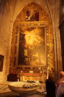 Von diesem Gemälde ist ein Teil Anfang des 20. Jahrhunderts geraubt worden. Er wurde aber in NY entdeckt und nach Spanien zurückgeschafft.