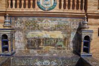 Die Darstellung der Abfahrt des Kolumbus - Repräsentation der Provinz Huelva in der Plaza de España. Wir berührten Huelva beim Besuch des Coto de Doñana