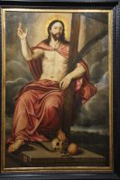 Pedro Villegas Marmolejo: Cristo triunfante - Jesus als Sieger über Tod und Versuchung (Schlange, Paradiesapfel, lateinisches Genesis-Zitat)