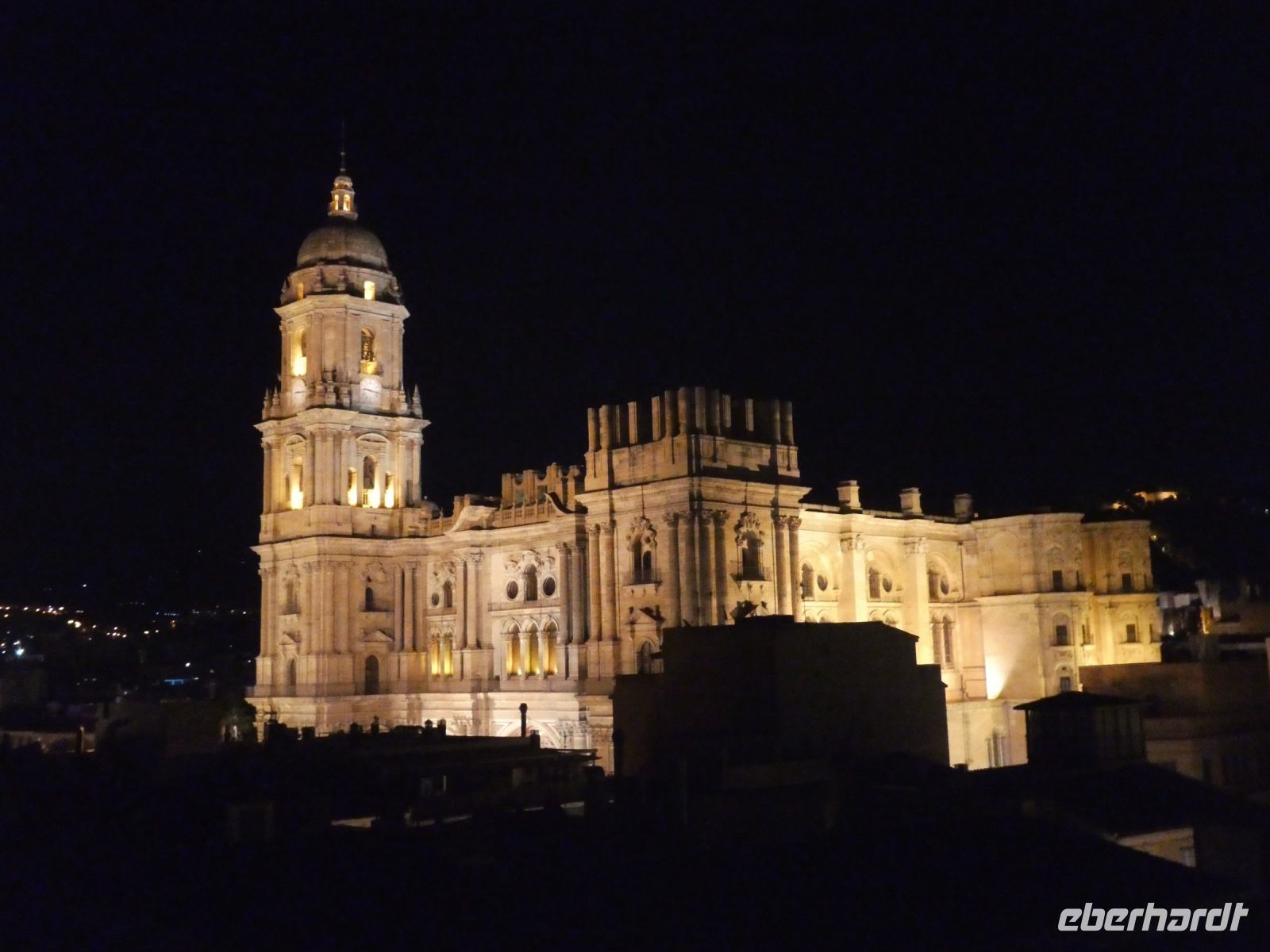 Nachtsicht auf die Kathedrale von Malaga
