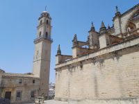 Glockenturm der Kathedrale und Stützbögen des Kirchenschiffs