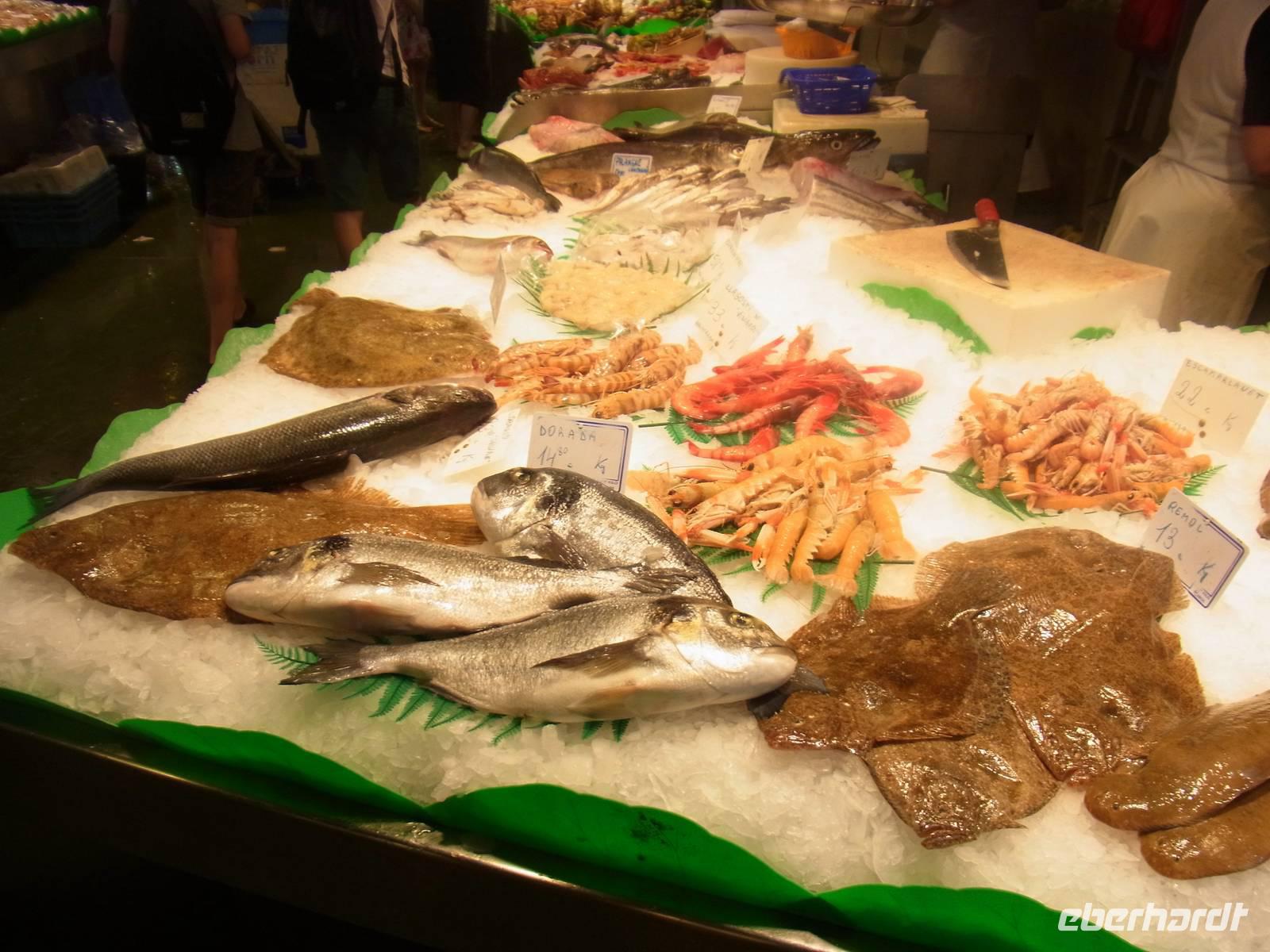 Fischauswahl im Mercat de la Boqueria (Mercat de Sant Josep)