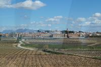 Schroff hebt sich die Sierra de Montserrat vor dem Horizont ab - im Vordergrund die Weinstöcke der Penédes-Region