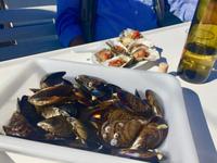 Miesmuscheln und gekochte Austern, lecker! 