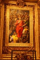 Greco, Kathedralsakristei: Die Ausplünderung Christi. Als Modell für die linke der beiden Begleiterinnen Mariens: Grecos Ehefrau