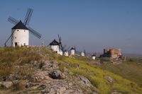 Mühlen Consuegra mit dem Castillo de la Muela 