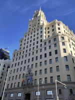 Torre Telefónica - während des Bürgerkriegs das höchste Gebäude Madrids, hier beobachtete die republikanische Militärführung und internationale Presse die Truppenbewegungen de Belagerer Madrids