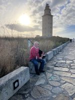 Spanien, A Coruña, Gaita-Spieler am Herkulesturm