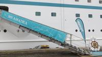 Willkommensschild MS Amadea, im Hafen von Callao, Peru