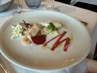 Abendessen - Vorspeise - geräucherte Forelle mit Garnelensalat