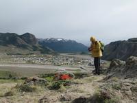 Patagonien - Wanderung zum Mirador de los Condores, rot blühend: Mata guanaco