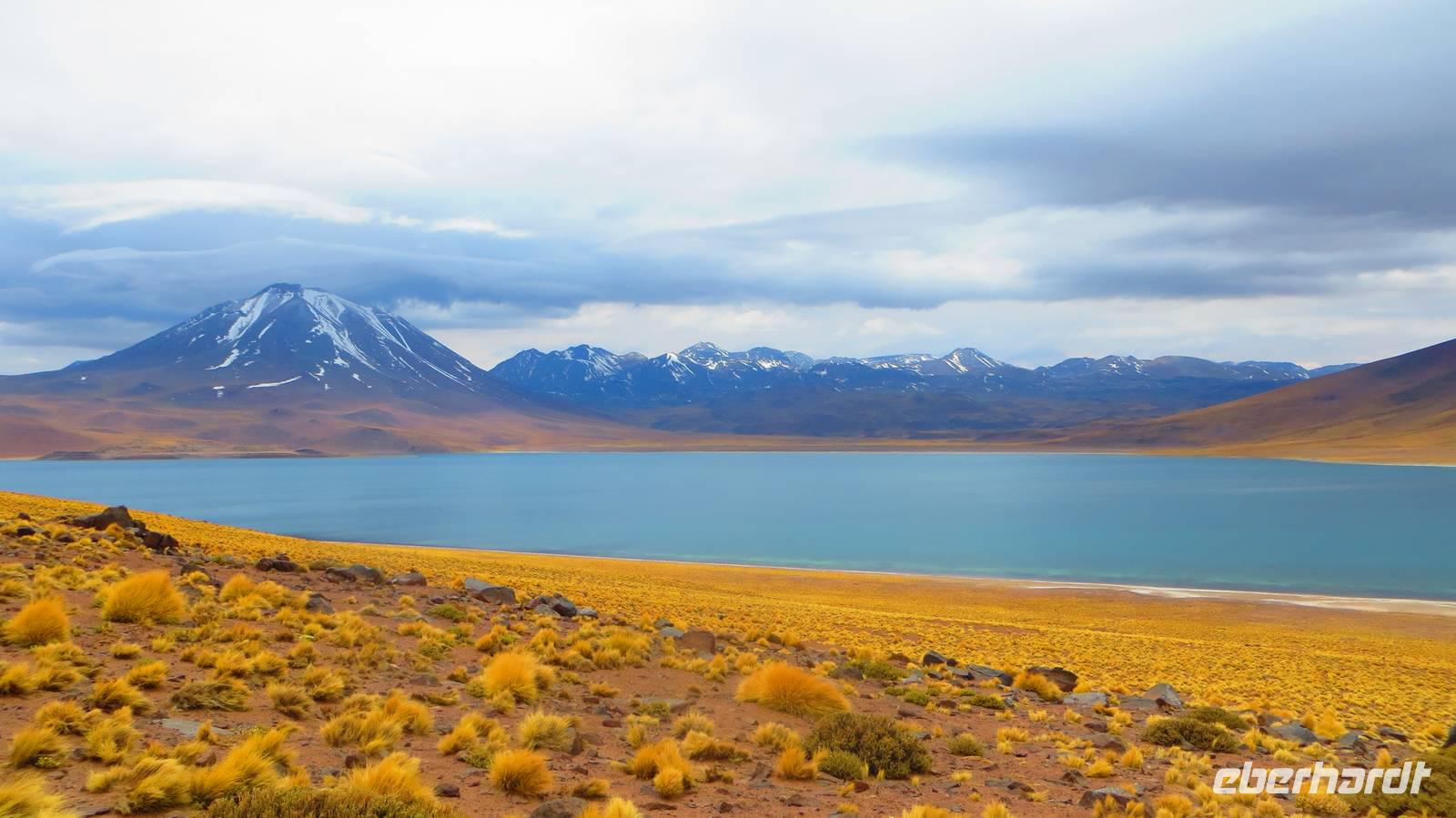 Hochlandlagune Miscanti mit gleichnamigen Vulkan, Atacama Wüste