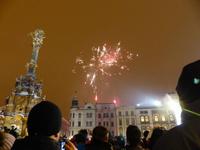 Neujahrsfeuerwerk auf dem Markt von Olomouc