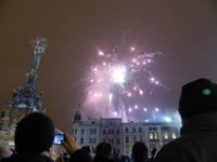 Neujahrsfeuerwerk auf dem Markt von Olomouc