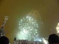 Neujahrsfeuerwerk auf dem Markt von Olomouc