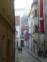 Schmale Gasse mit Blick zur Burg