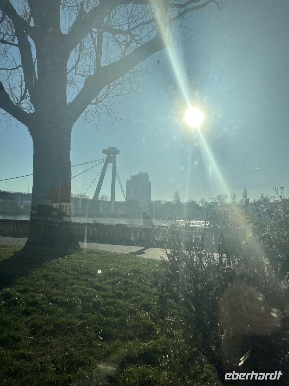 29.12.24 Ausflug nach Bratislava - Blick auf die SNP Brücke und das Restaurant UFO