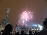 Neujahrsfeuerwerk auf dem Markt von Olomouc