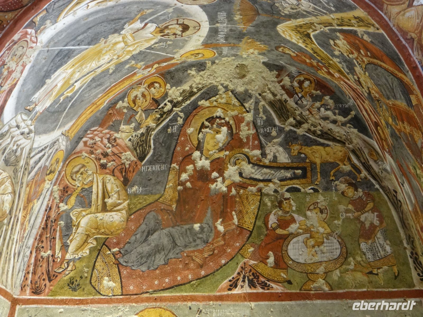 Kappadokien, Göreme Freilichtmuseum, eine anmutige Darstellung der Geburt Christi.