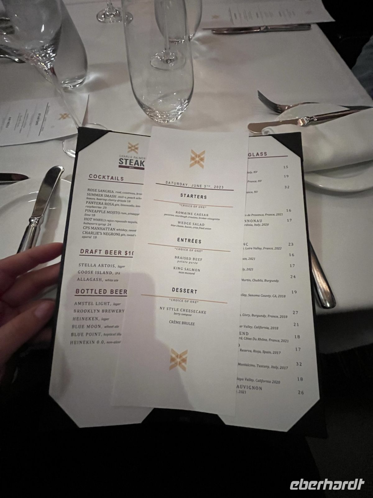 Abendessen im Restaurant Charlie Palmer Steak