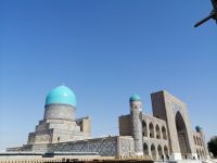 Blick auf die Moschee der Tilya-Kari-Medrese, Registan-Platz in Samarkand
