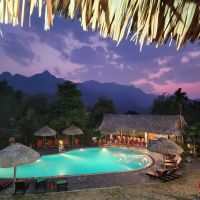 Abendstimmung in unserer Unterkunft in Mai Chau