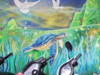 Eine bemalte Wand - als Motorradparkplatz Kulisse, Hanoi