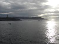 Ausfahrt aus La Coruna - Herkulesturm mit Sonnenuntergang