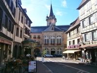 Obernai, Blick auf das Rathaus, überragt vom 