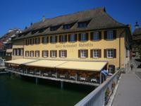 Stein am Rhein, Restaurantterrasse am Wasser