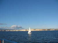 Rückfahrt, Blick auf die Kalkfelsen