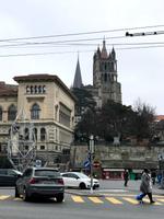 Lausanne, Blick zur Altstadt mit Kathedrale