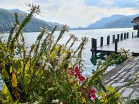 In Morcote, am Lago di Lugano, angekommen am Ziel unserer ersten Wanderung. Von hier geht's mit dem Schiff zurück nach Lugano.